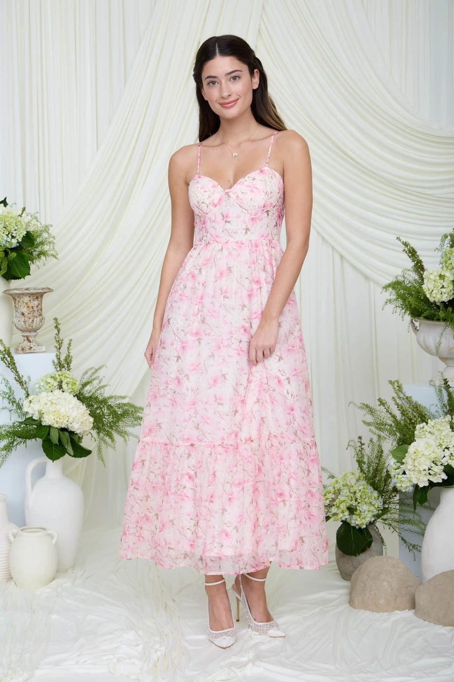 pink corset midi dress Lovergirl Petal Corset Midi Dress