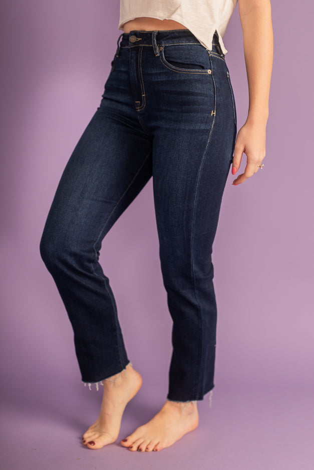 28” Inseam Tracey High Rise Straight Jean Dark Blue – Blush