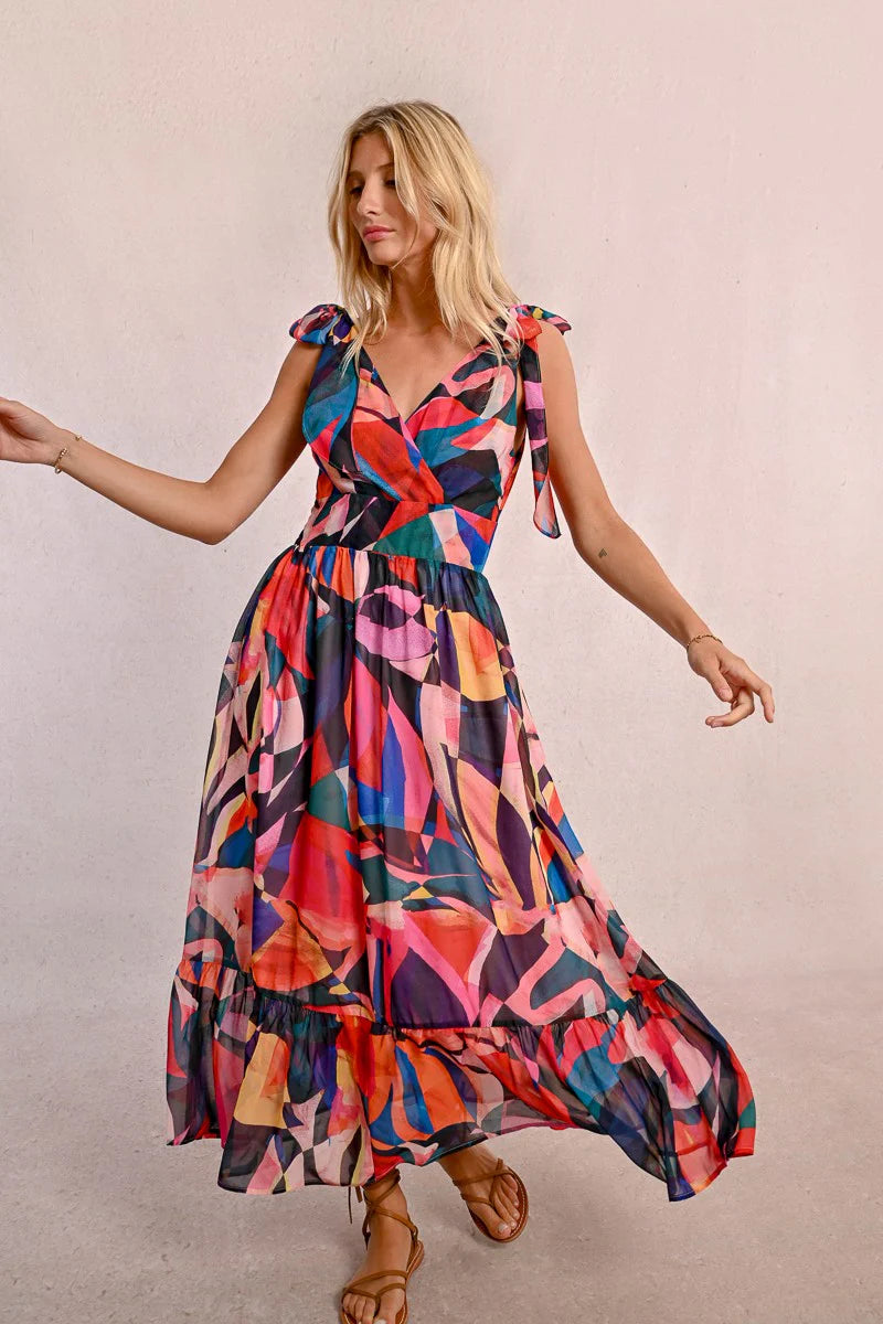 Donna's Multi Color Abstract Maxi Dress Blush Donna's Multi Color Abstract Maxi Dress Blush