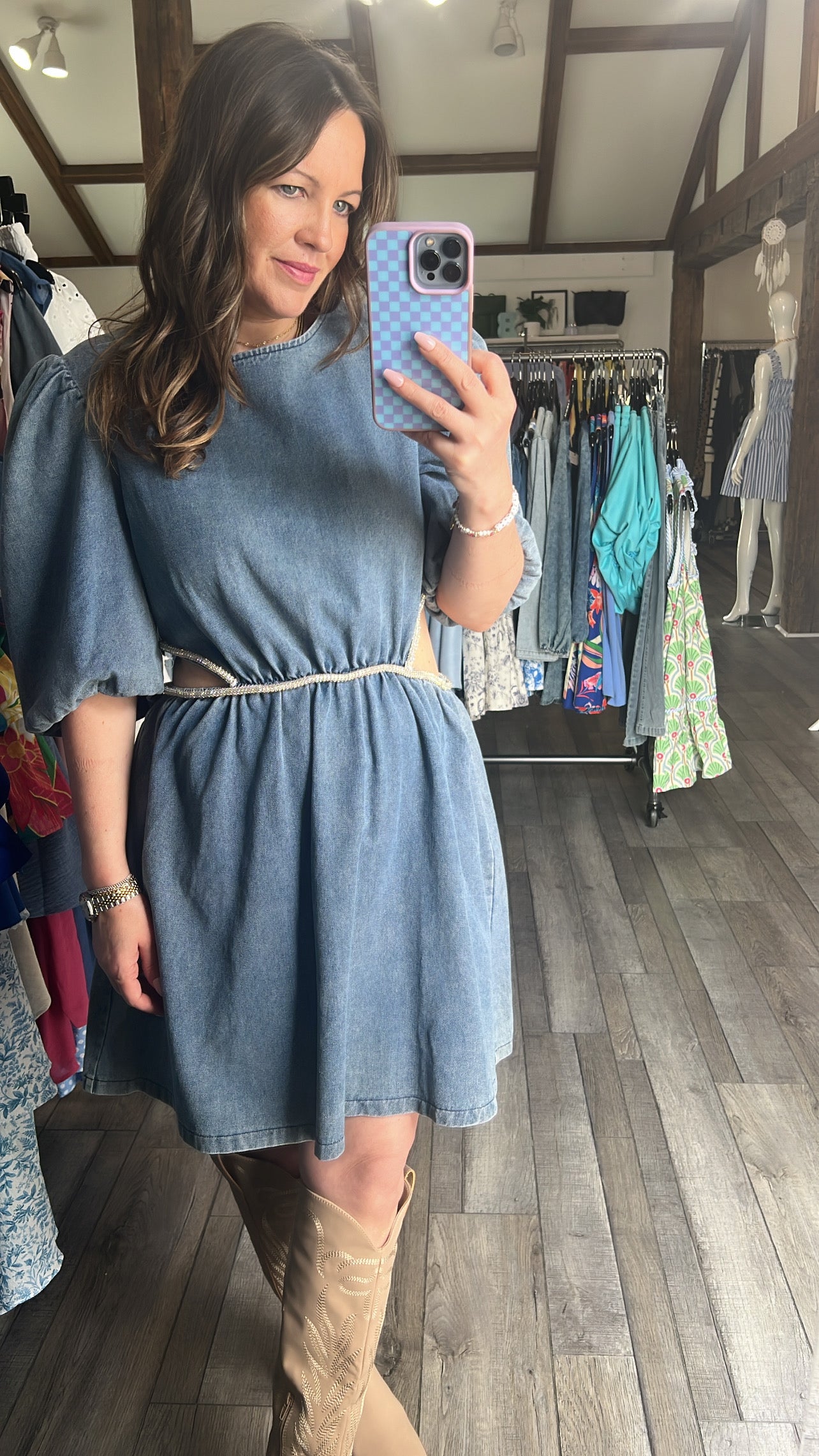 Denim Sparkle Side Trim Dress