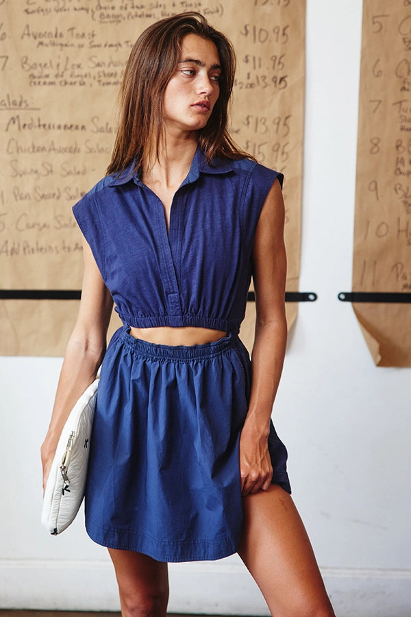 Dark Navy Short-Sleeve Cutout Front Mini Dress Dark Navy Short-Sleeve Cutout Front Mini Dress