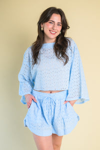 Sky Eyelet Shirt & Shorts Set