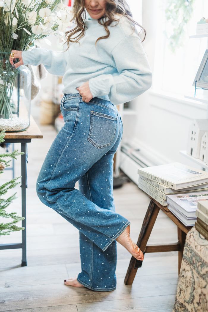 Rhinestone High Rise Vintage Straight Jean