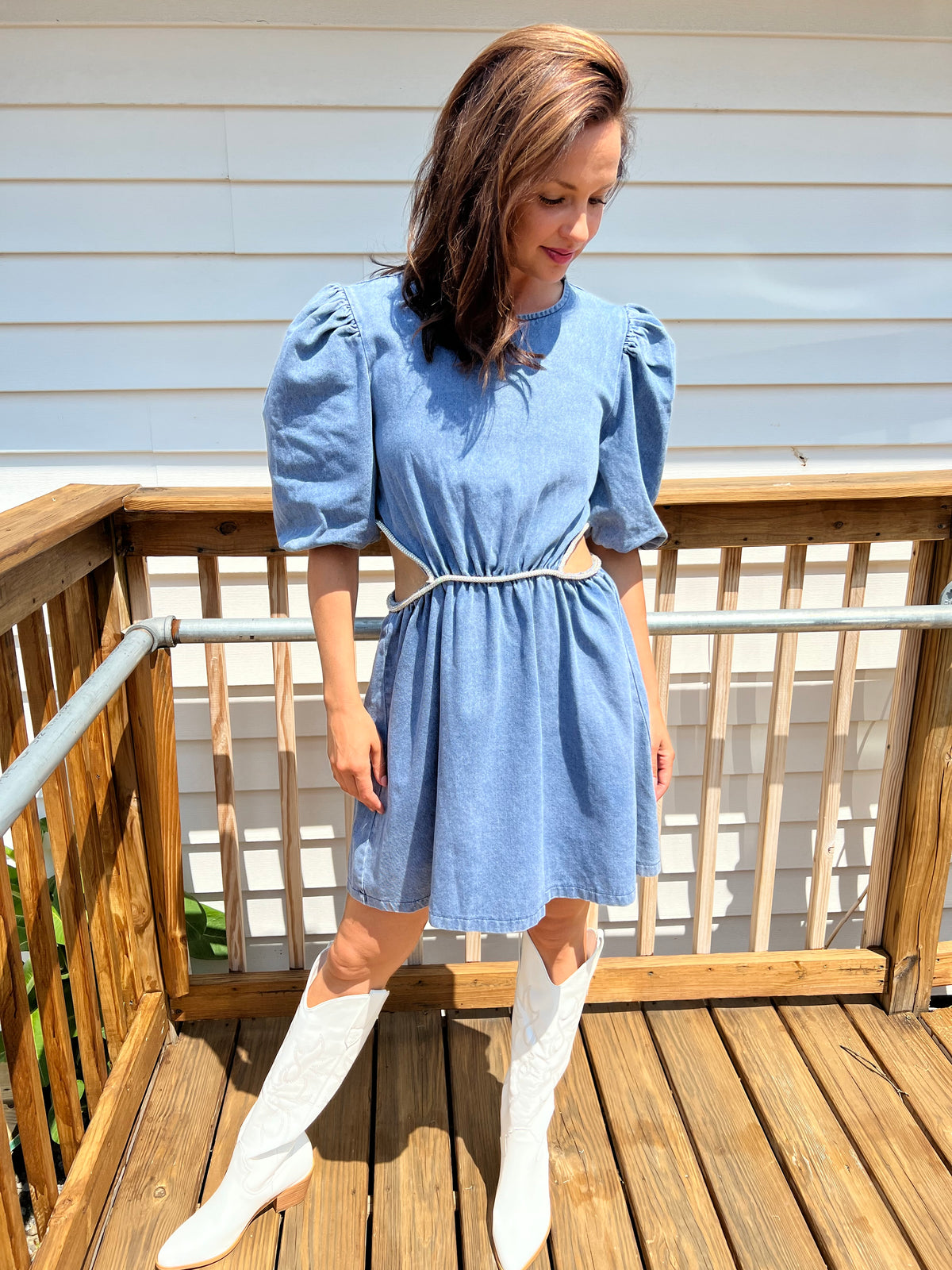 Denim Sparkle Side Trim Dress Denim Sparkle Side Trim Dress