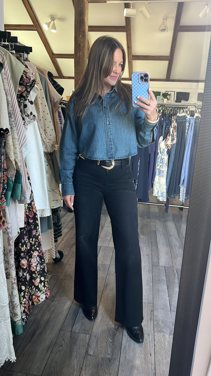 Slim Palazzo With Cut Hem Washed Black Just Black Jeans