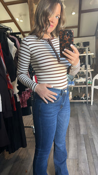 Cream Snap Button Henley Top