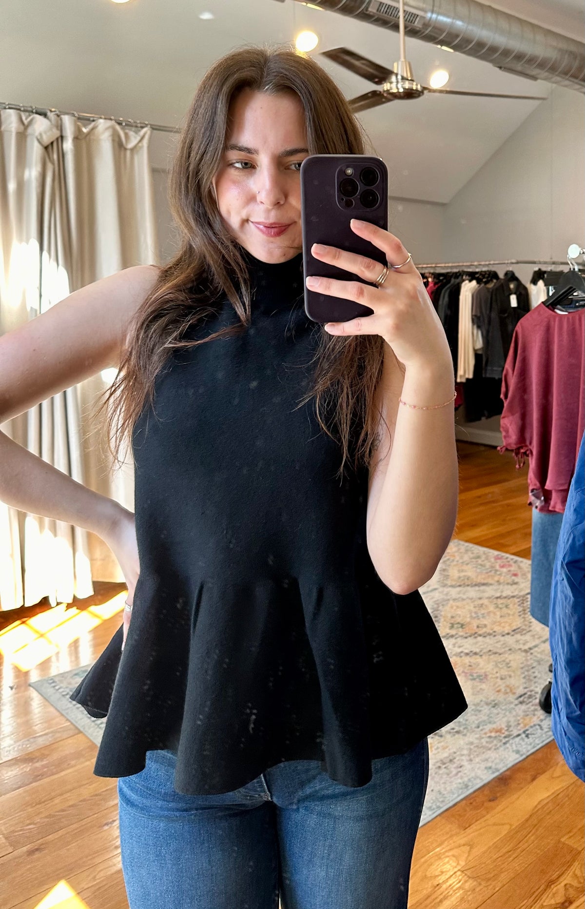 Black Mock Neck Peplum Sweater Tank