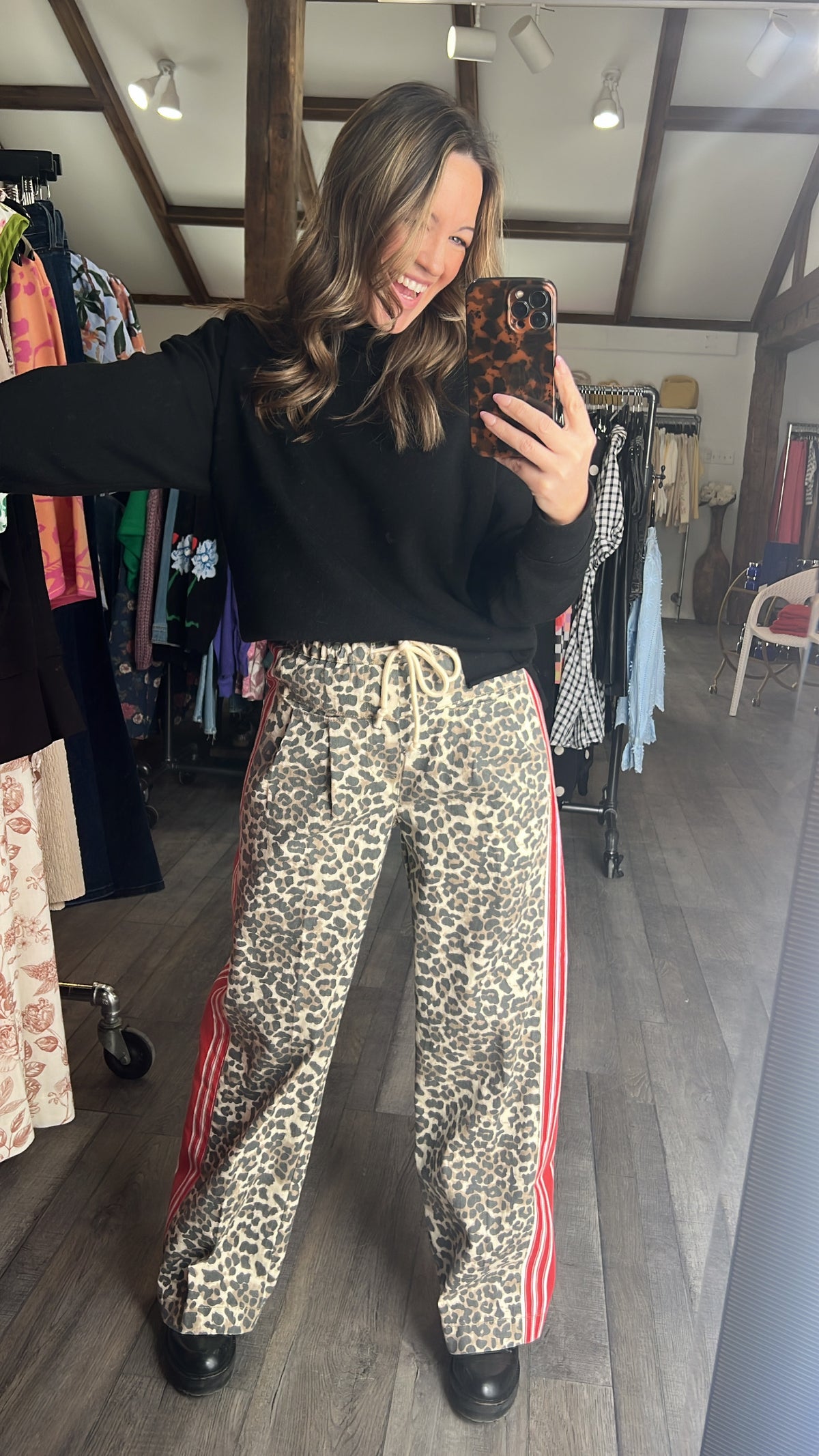 Leopard Sport Striped Wide Pants