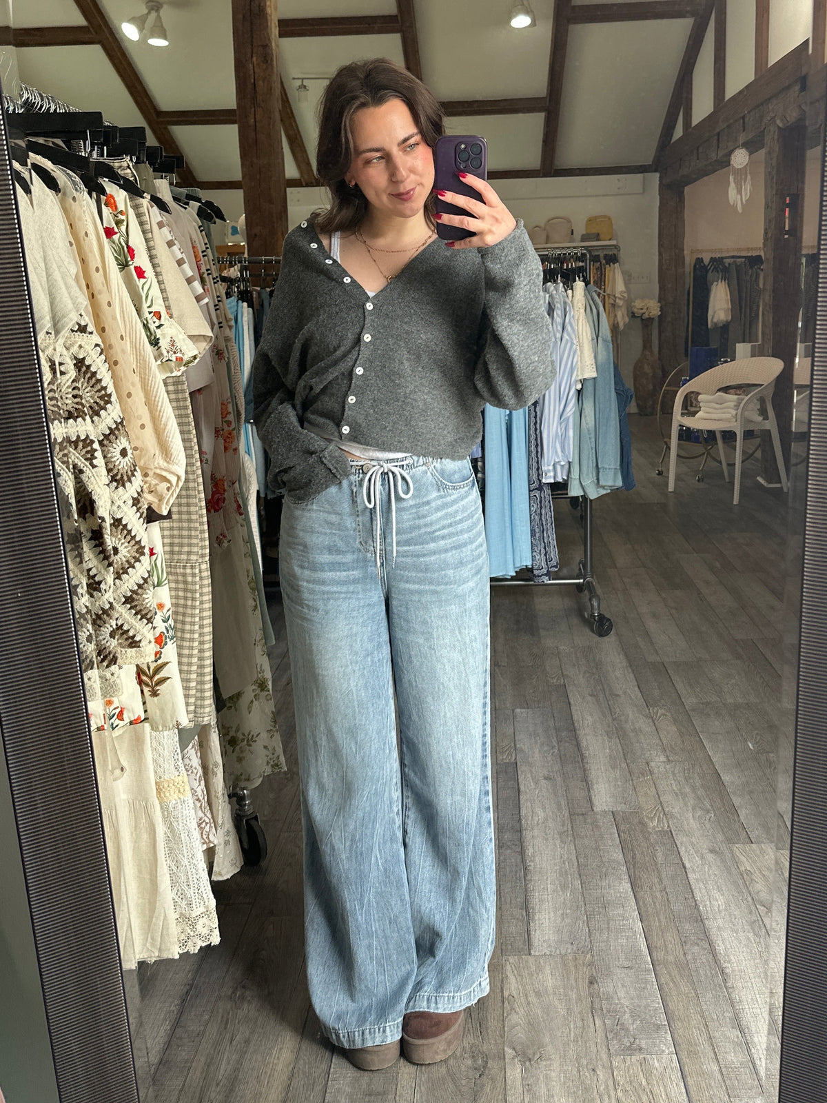 Judy Blue Drawstring Featherweight HW Palazzo Jeans