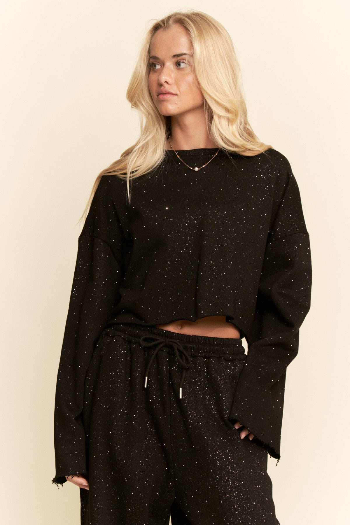 RHINESTONES SPECKLED FLEECE LOUNGE SET