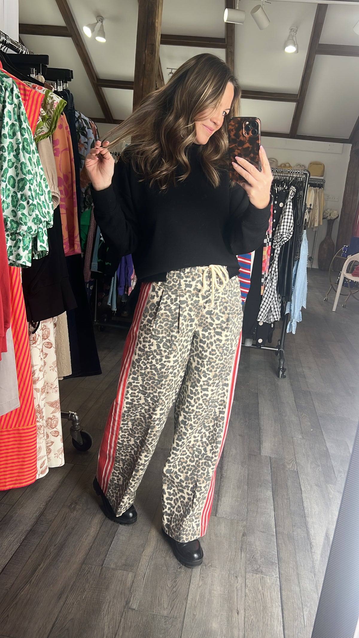 Leopard Sport Striped Wide Pants