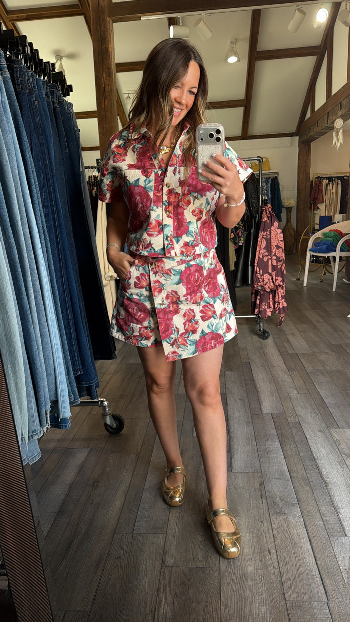 Langley Floral Denim Skort