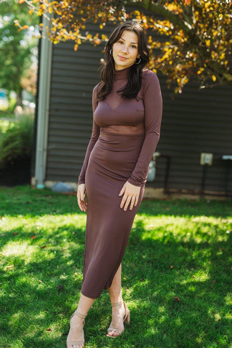 Mindy Mock Neck Plum Mesh Dress