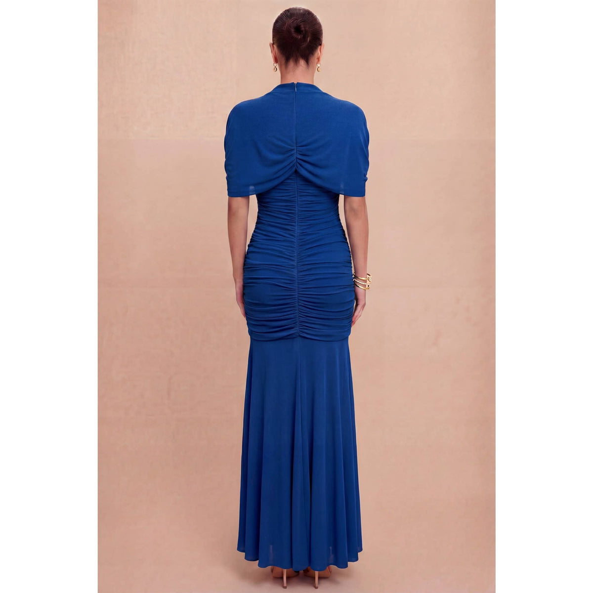 DRAPED MESH MAXI DRESS