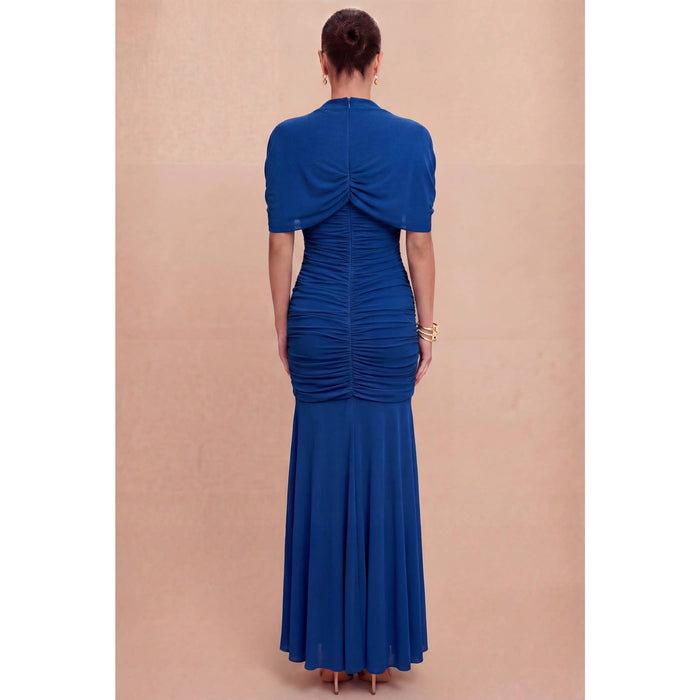 DRAPED MESH MAXI DRESS