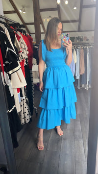 Capri Blue Tiered Poplin Dress