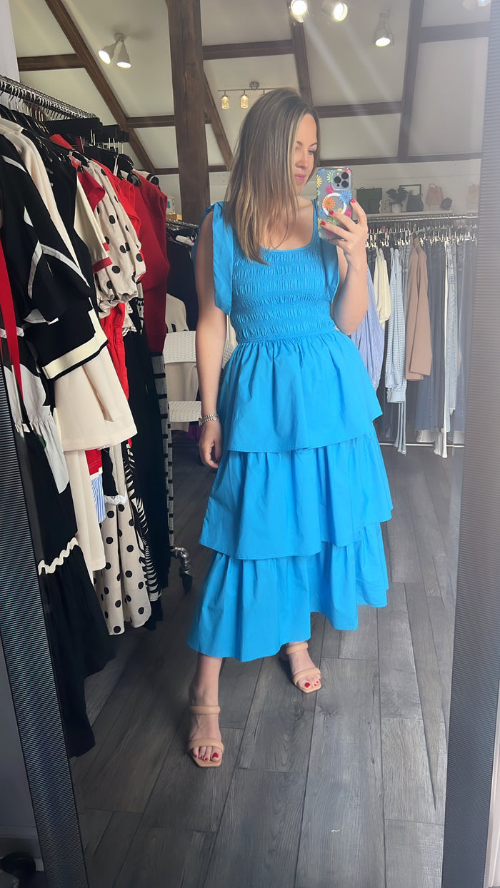 Capri Blue Tiered Poplin Dress