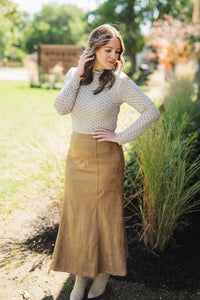 Fluted Gore Hem Suede Skirt