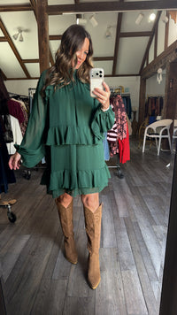Evergreen Flirt Ruffle Tier Dress