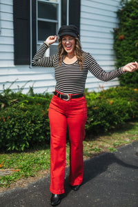 Dark Red Mini Patch Pocket Wide Jean