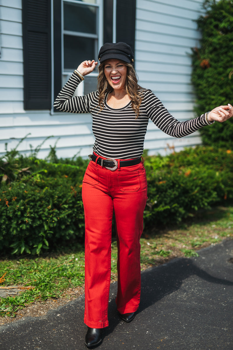 Dark Red Mini Patch Pocket Wide Jean