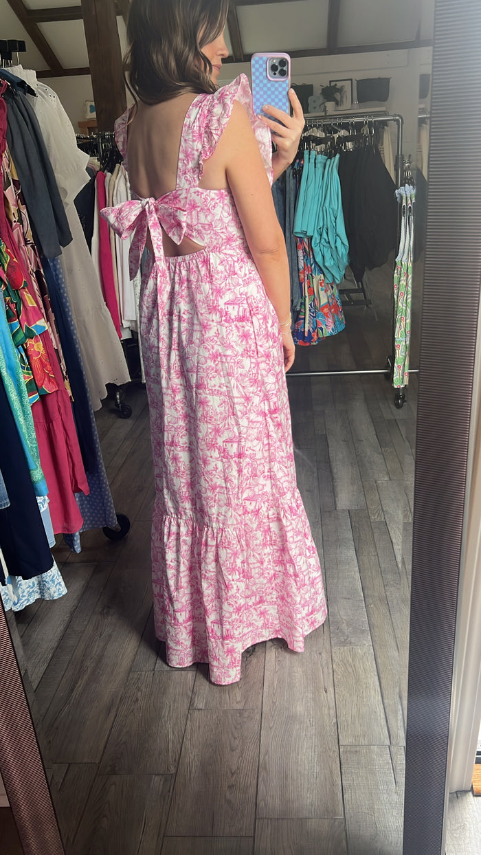 Palisades Pink Tie Back Ruffle Dress
