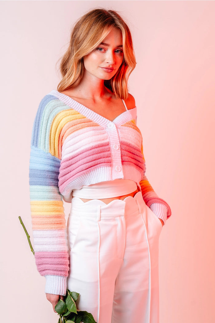 Pastel Rainbow Cropped Cardigan