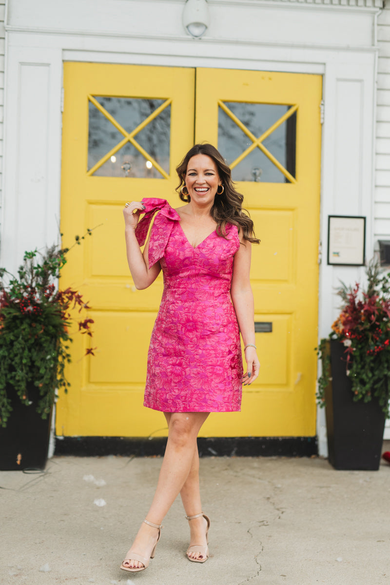 Pink Charm Jacquard Bow Dress