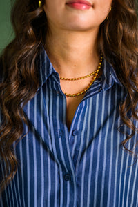 Blue Striped Crop Button Shirt