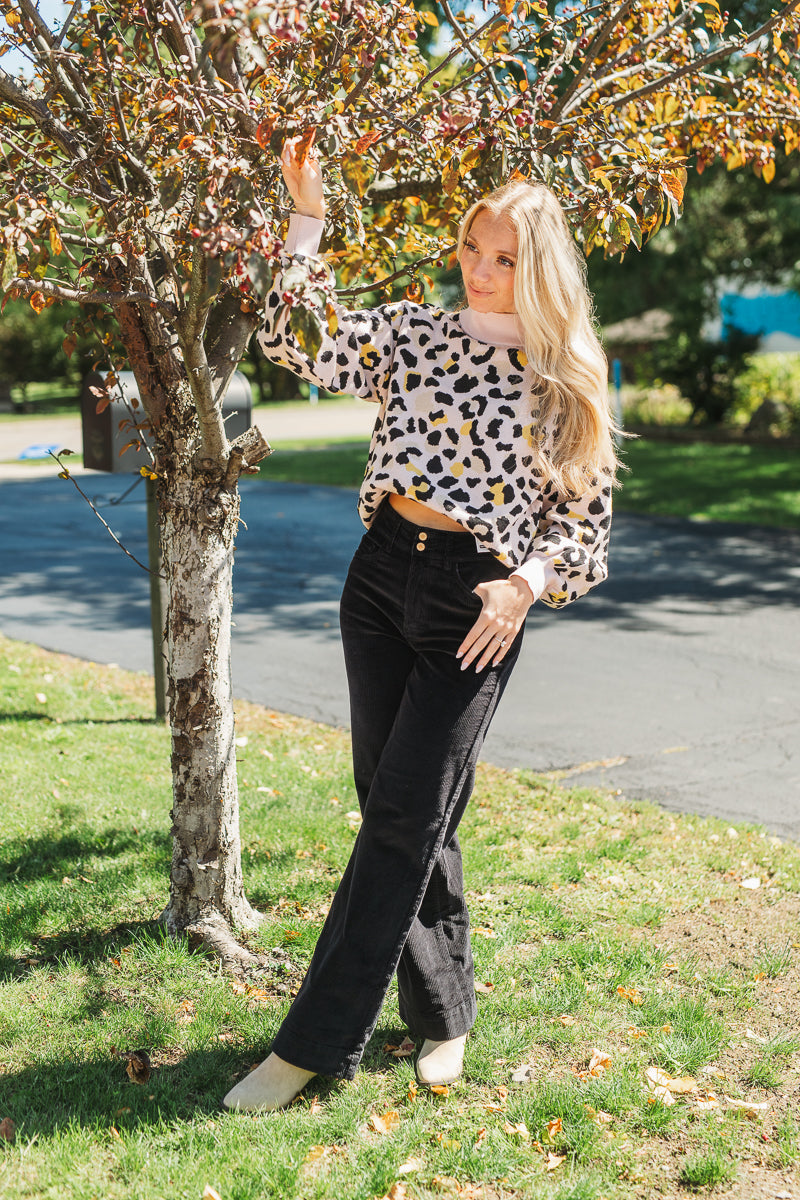 Black Corduroy High Waisted Wide Pant