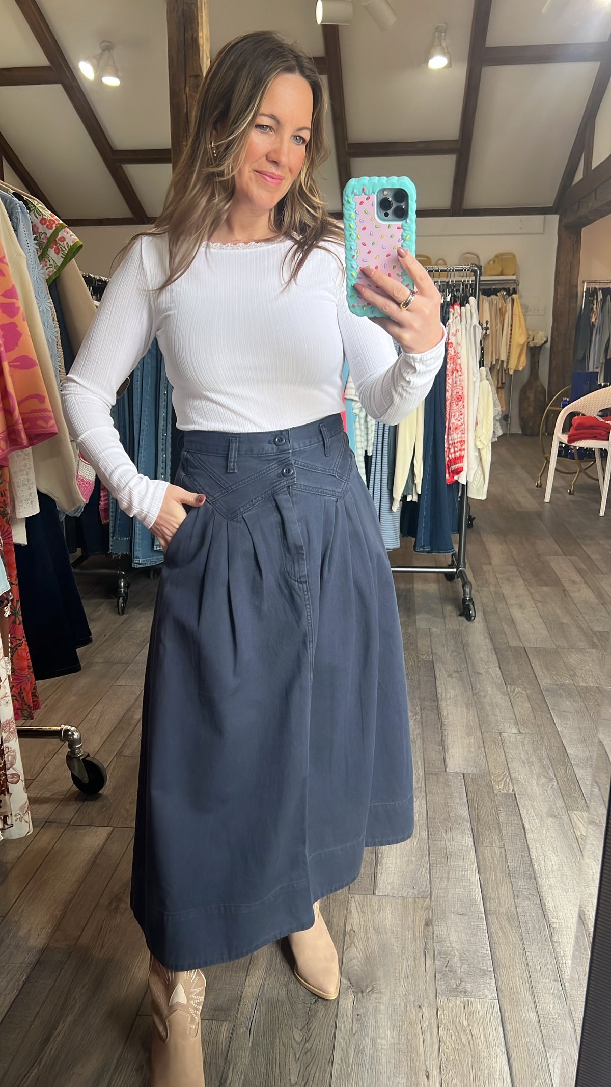 Nala Navy Pleat Long Skirt
