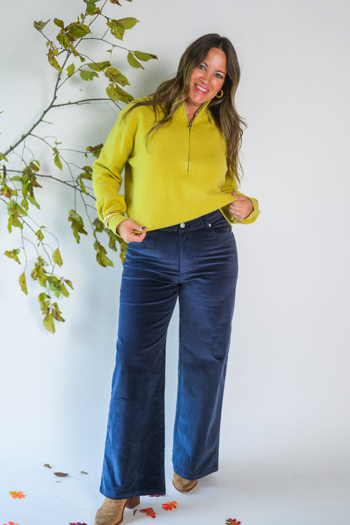 Blue Corduroy Straight Leg Pants