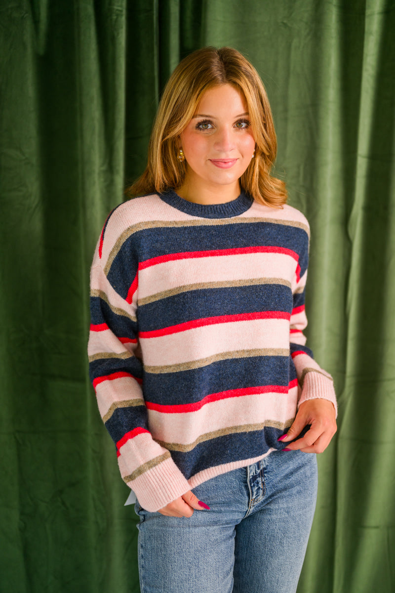 Carlyle Crew Neck in Coral Stripe