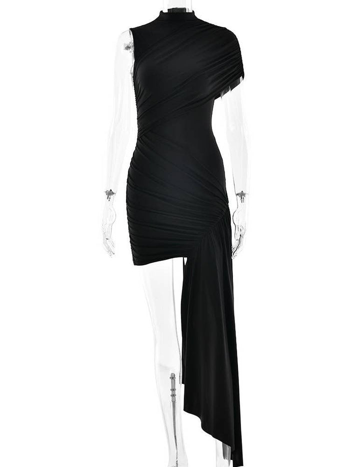 Black Drape Waist Mini Dress