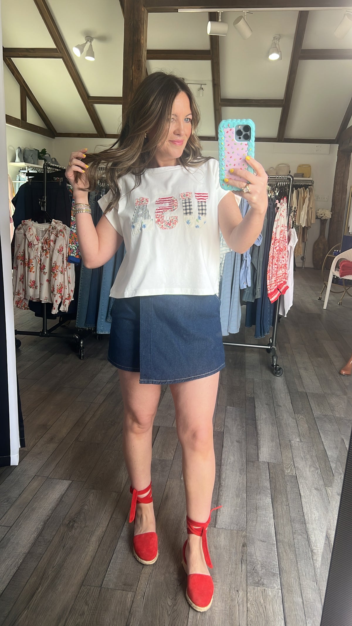 USA Floral Patchwork Front T Shirt