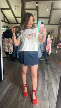 USA Floral Patchwork Front T Shirt