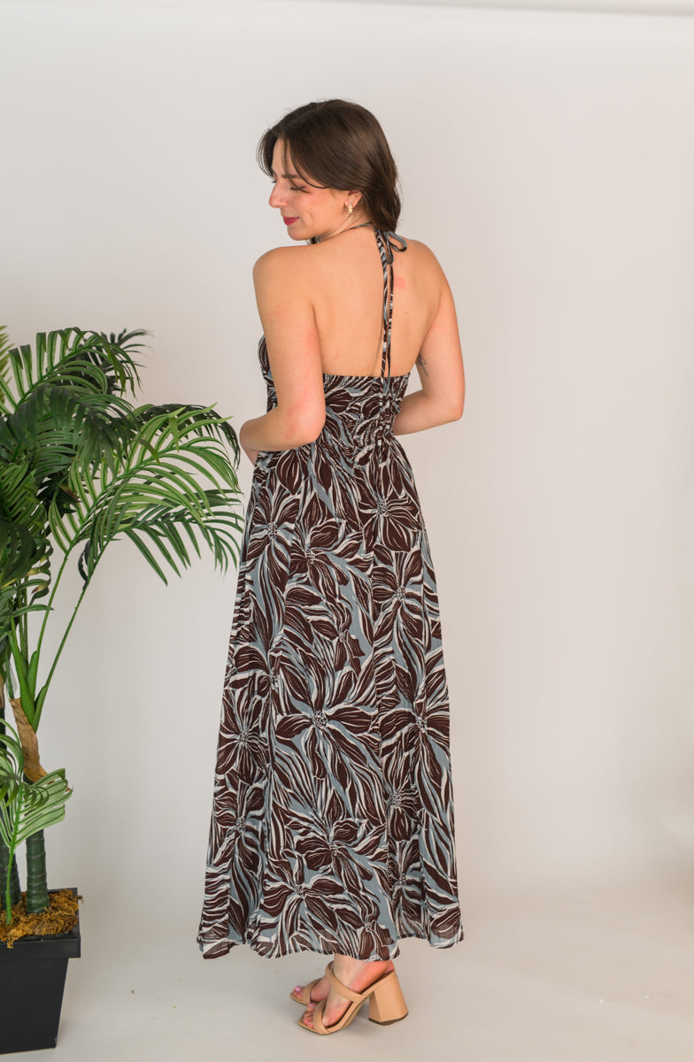 Lanie Zinn Floral Maxi Dress Chocolate Cherry