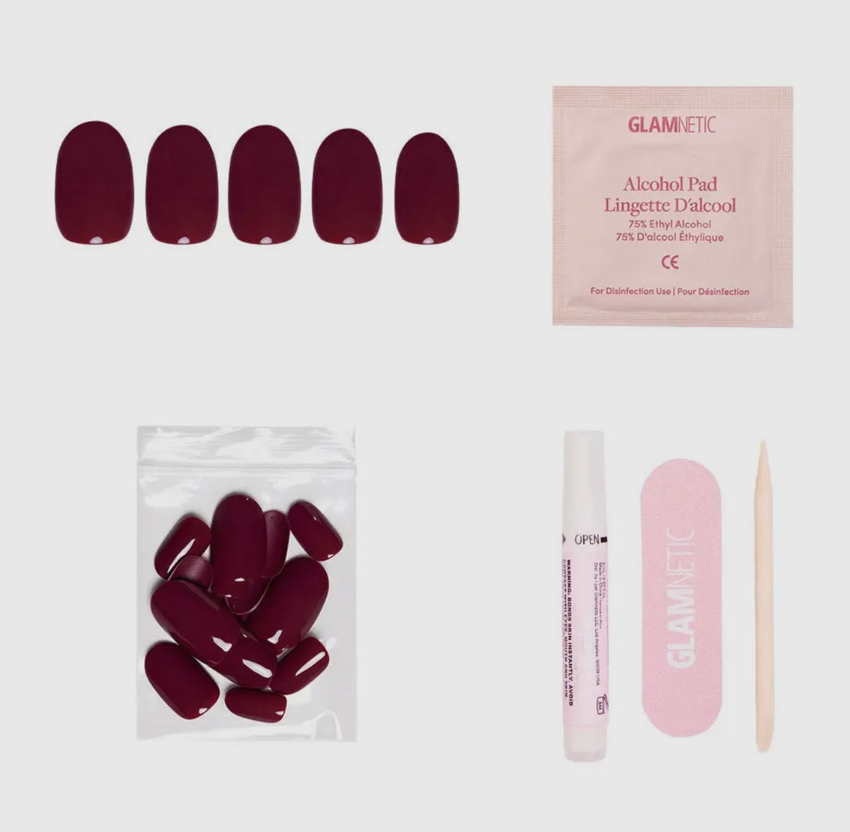 Berry Maroon Press On Nails - Short Round