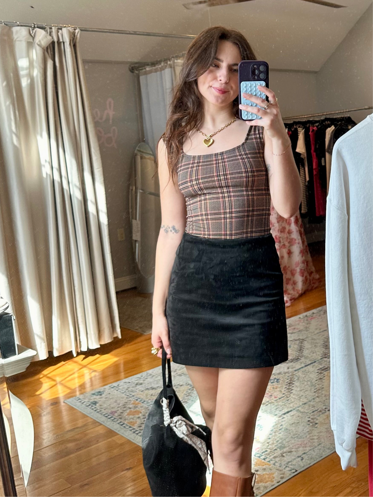 Plaid Short Sleeve Fitted Top