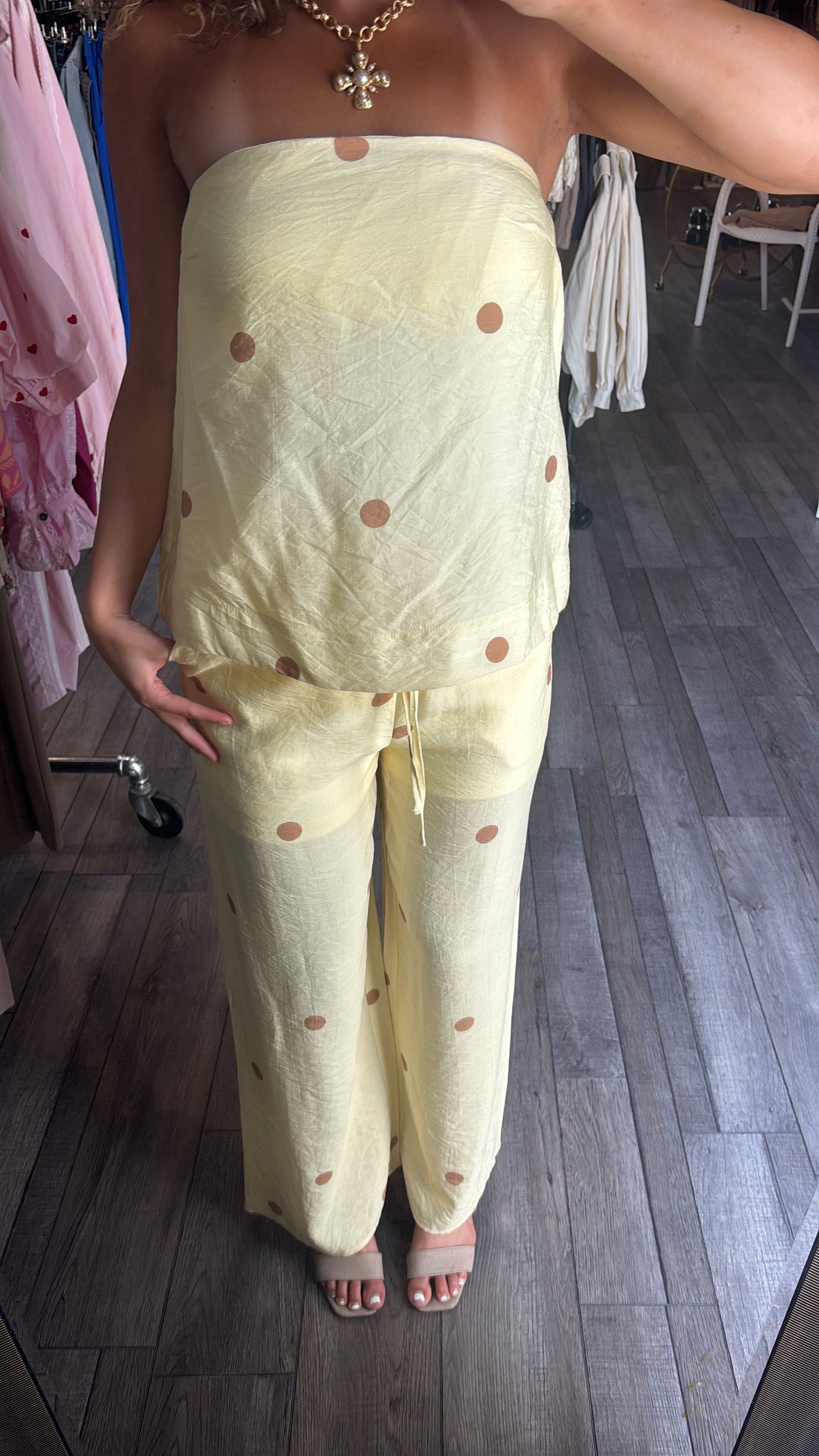 Lemon Dot Tube Top & Pant Set