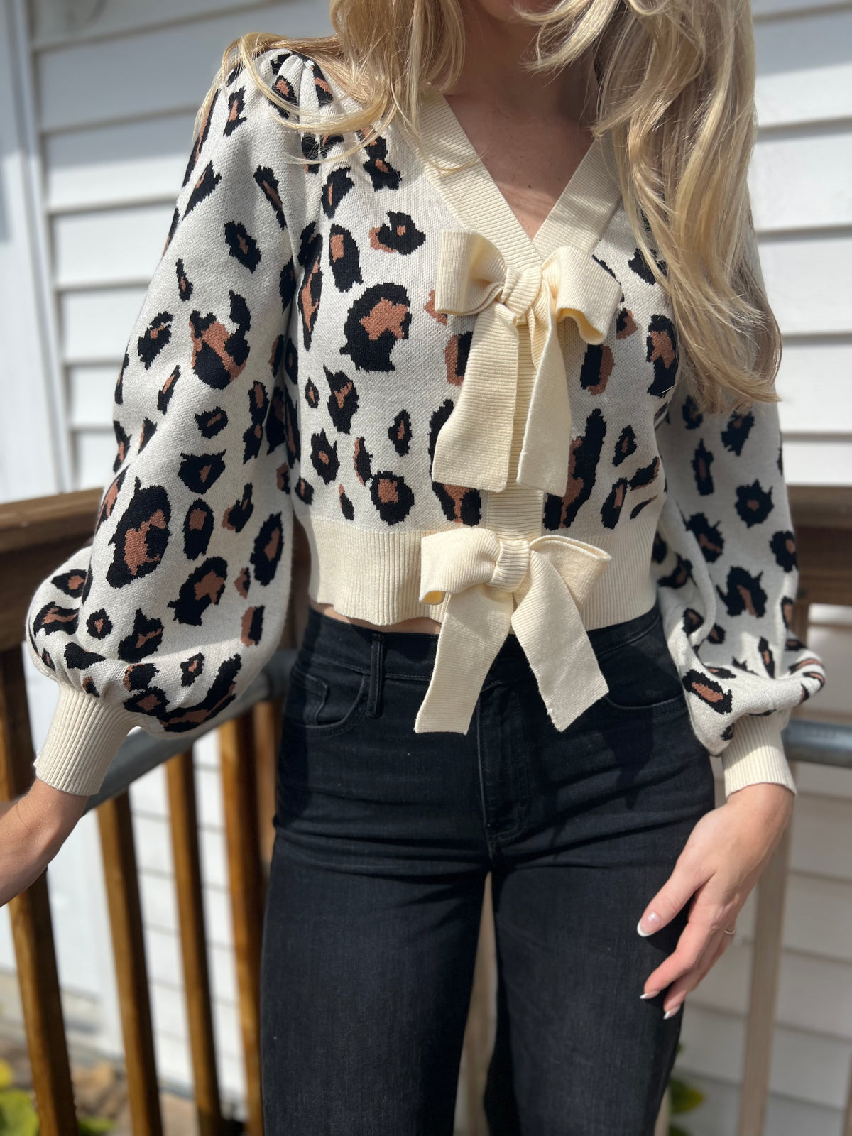 Leopard Bow Snap Sweater