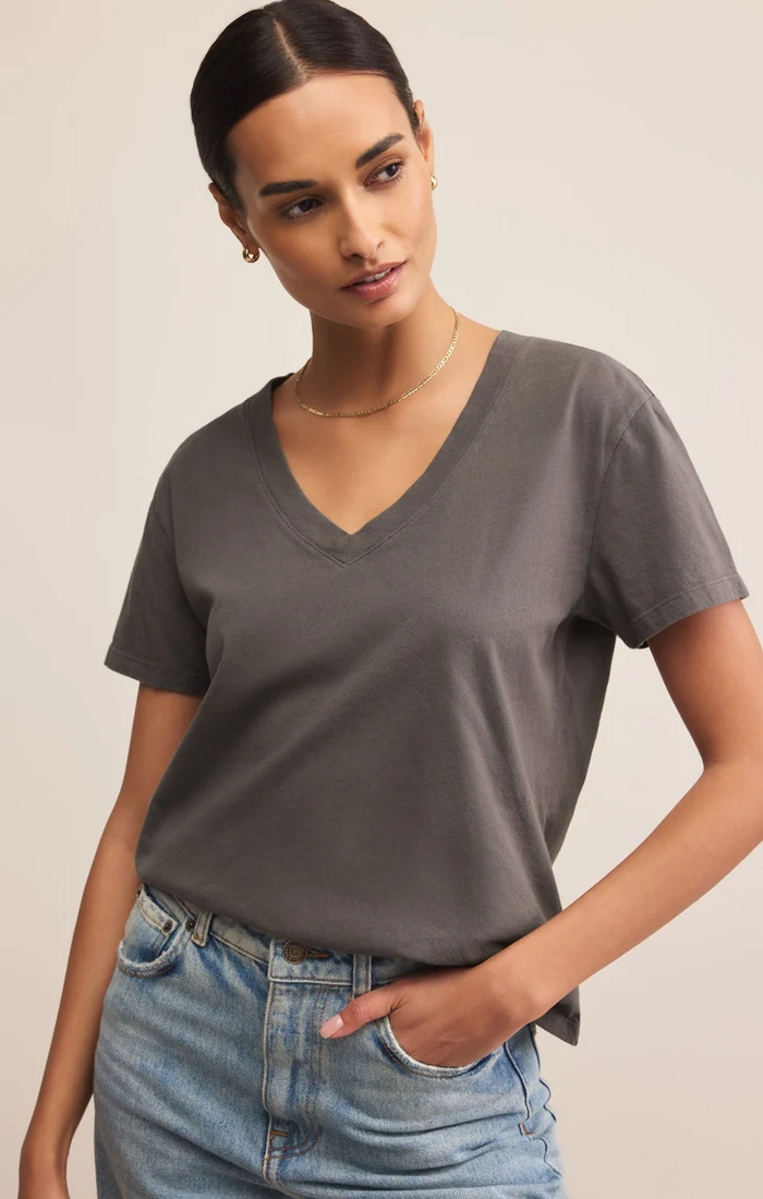 Weekdays V-Neck Tee Washed Grey