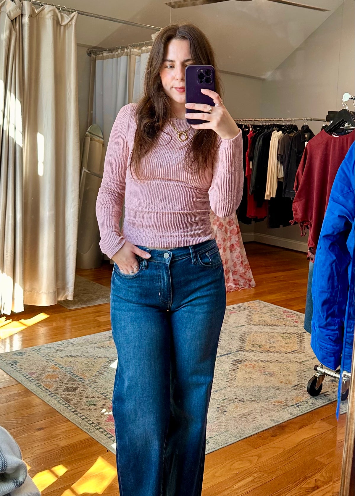 Mauve Boatneck Crochet Lace Top