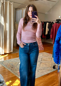 Mauve Boatneck Crochet Lace Top