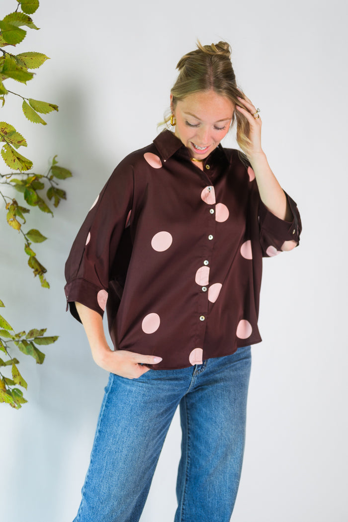 Burgundy Dot Sheen Top