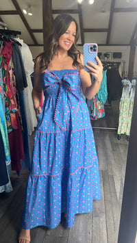 Remi Romantic Royal Blue Ric Rac Floral Maxi Dress