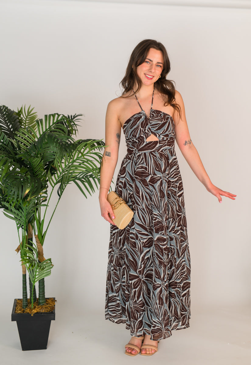 Lanie Zinn Floral Maxi Dress Chocolate Cherry