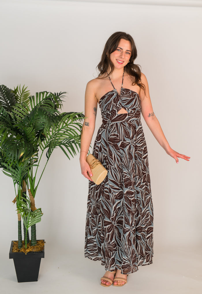 Lanie Zinn Floral Maxi Dress Chocolate Cherry
