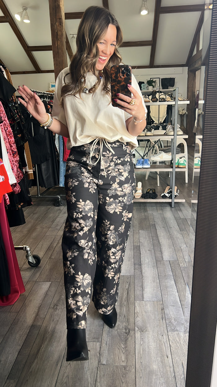 Cream Cotton Sateen Drawstring Top