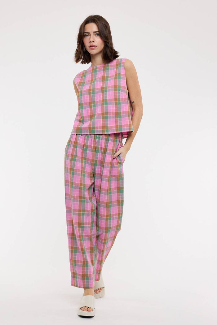 MANDY MULTI-PLAID TOP AND PANTS SET